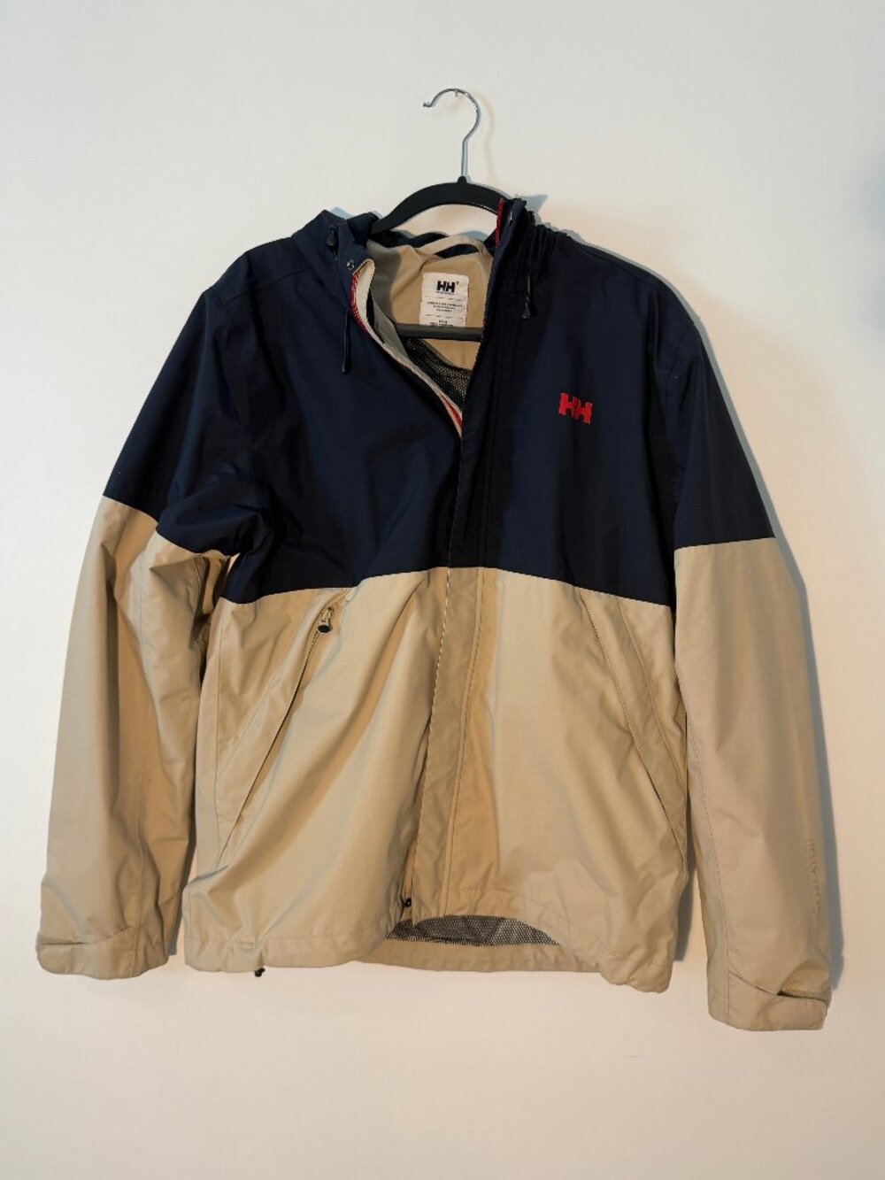 Helly Hansen Fremont Jacket Mens Blue and Tan Raincoat like new Medium